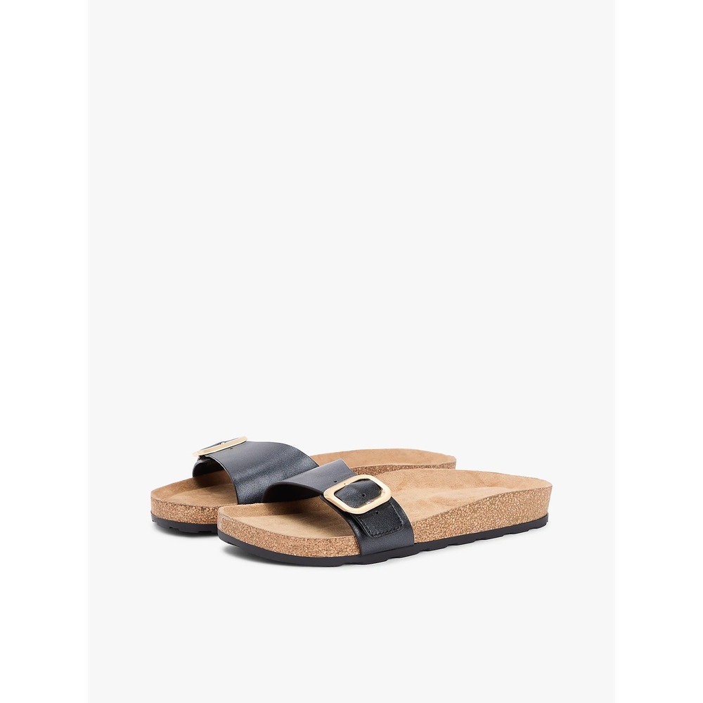 Project Cloud Cork Footbed Black Leather Open Toe Buckle Slip-On Sandal Size 11